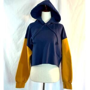 Levi's gold tab Cropped Hoodie Oversized Blue Yellow Cotton Blend Raw Hemline M